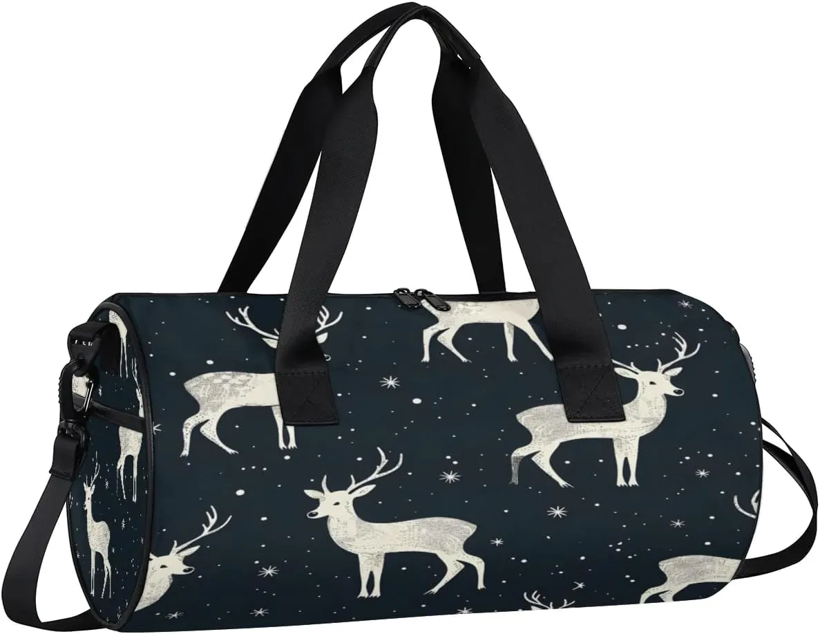 Gym Bags for Men Women Deer Prints Sports Duffel Bags Carry On Travel Duffle Bag with Detachable Adjustable Shoulder Strap Overnight Weekender Bag