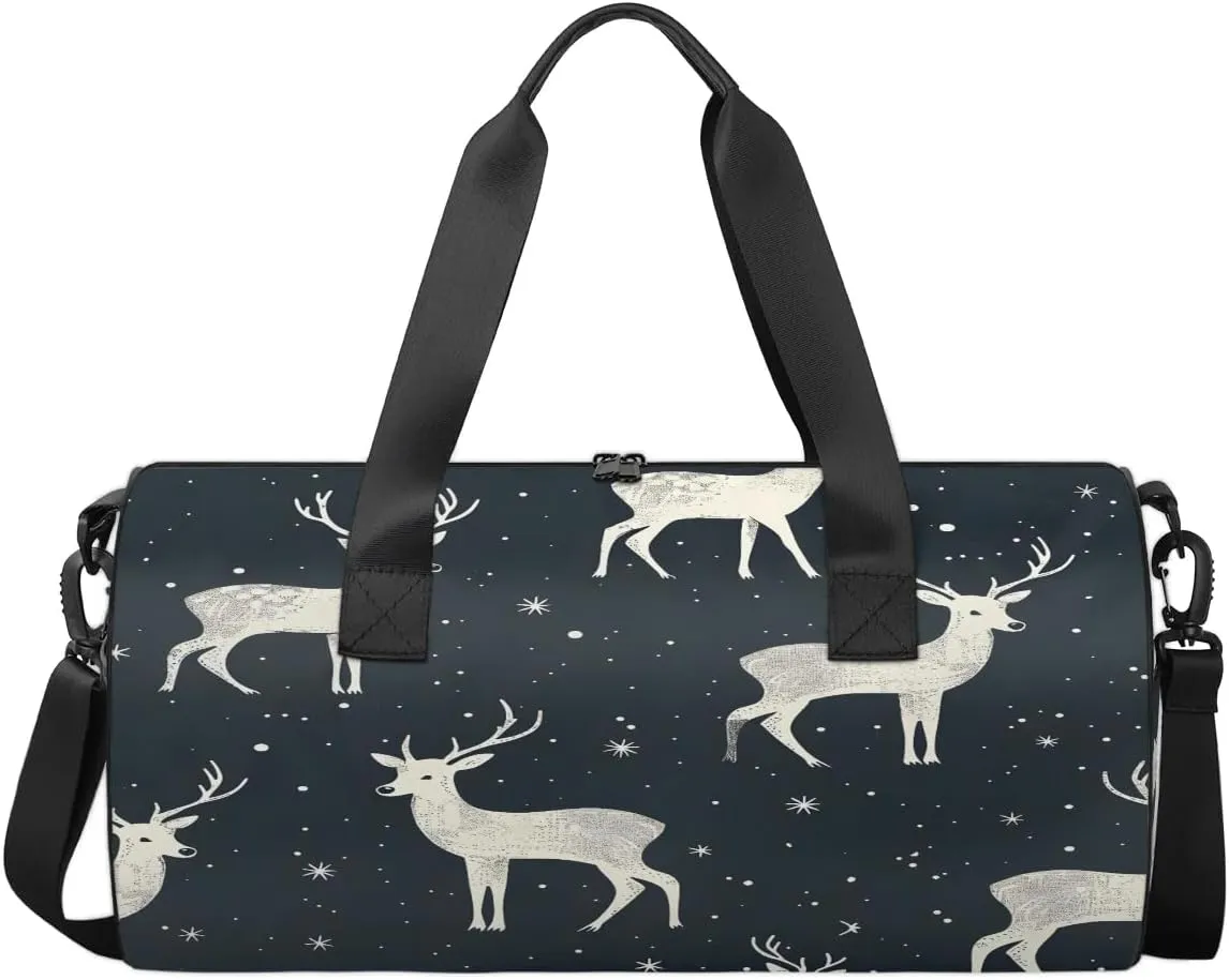 Gym Bags for Men Women Deer Prints Sports Duffel Bags Carry On Travel Duffle Bag with Detachable Adjustable Shoulder Strap Overnight Weekender Bag