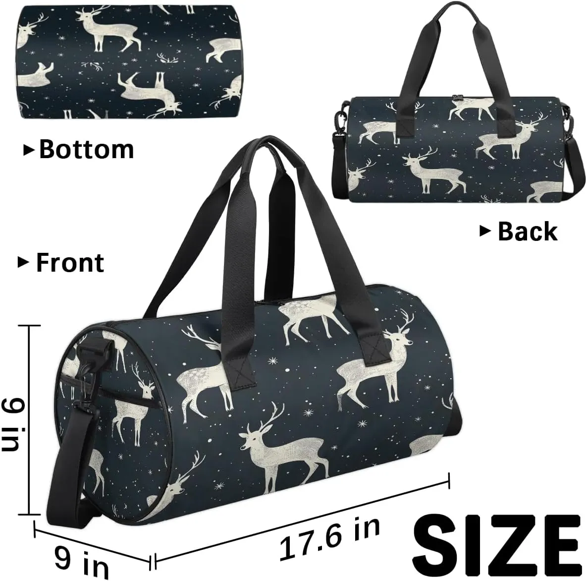Gym Bags for Men Women Deer Prints Sports Duffel Bags Carry On Travel Duffle Bag with Detachable Adjustable Shoulder Strap Overnight Weekender Bag