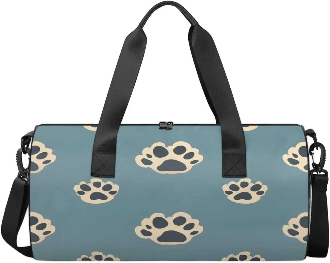 Gym Bags for Men Women Dog Paw Prints Sports Duffel Bags Carry On Travel Duffle Bag with Detachable Adjustable Shoulder Strap Overnight Weekender Bag