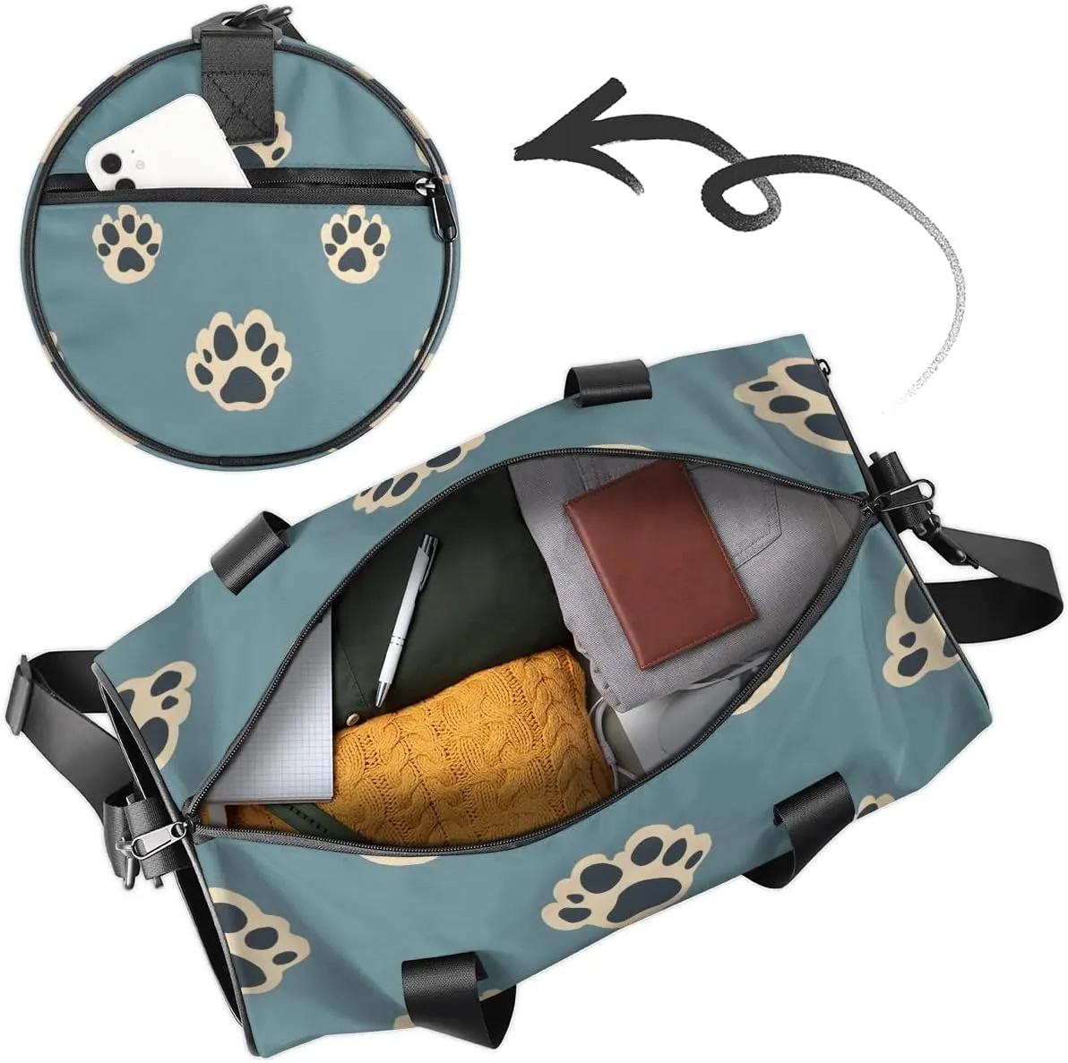 Gym Bags for Men Women Dog Paw Prints Sports Duffel Bags Carry On Travel Duffle Bag with Detachable Adjustable Shoulder Strap Overnight Weekender Bag