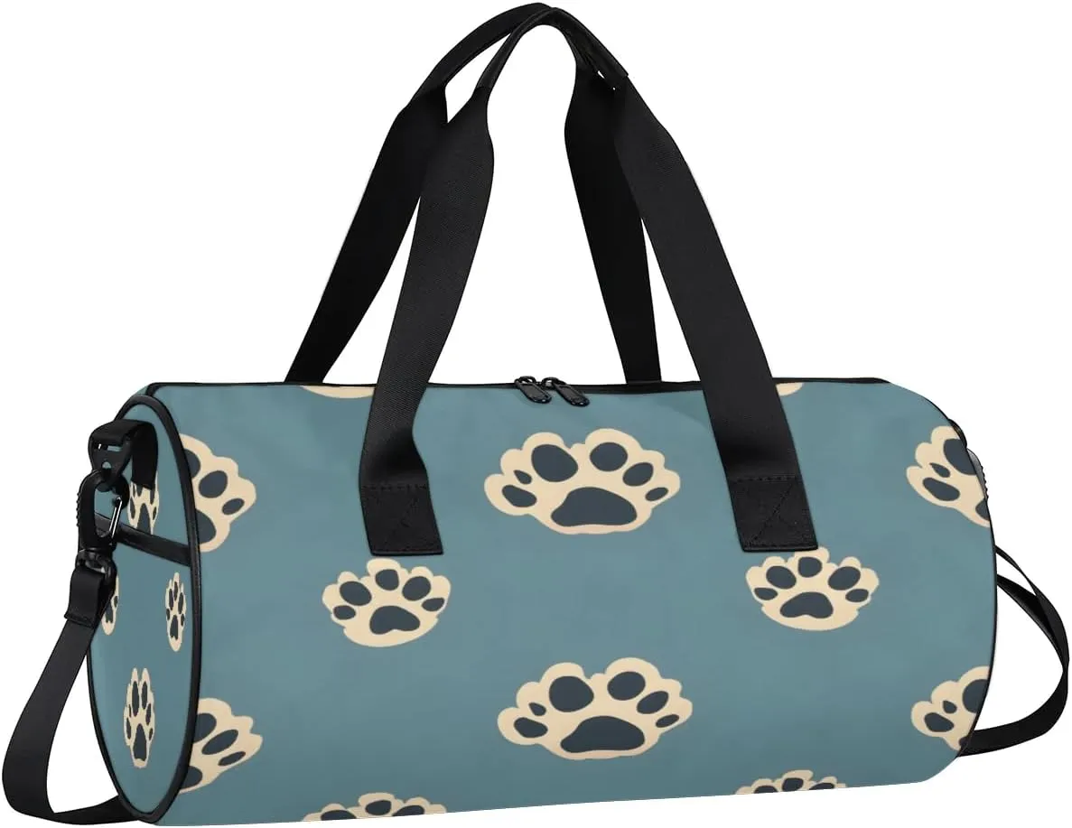 Gym Bags for Men Women Dog Paw Prints Sports Duffel Bags Carry On Travel Duffle Bag with Detachable Adjustable Shoulder Strap Overnight Weekender Bag