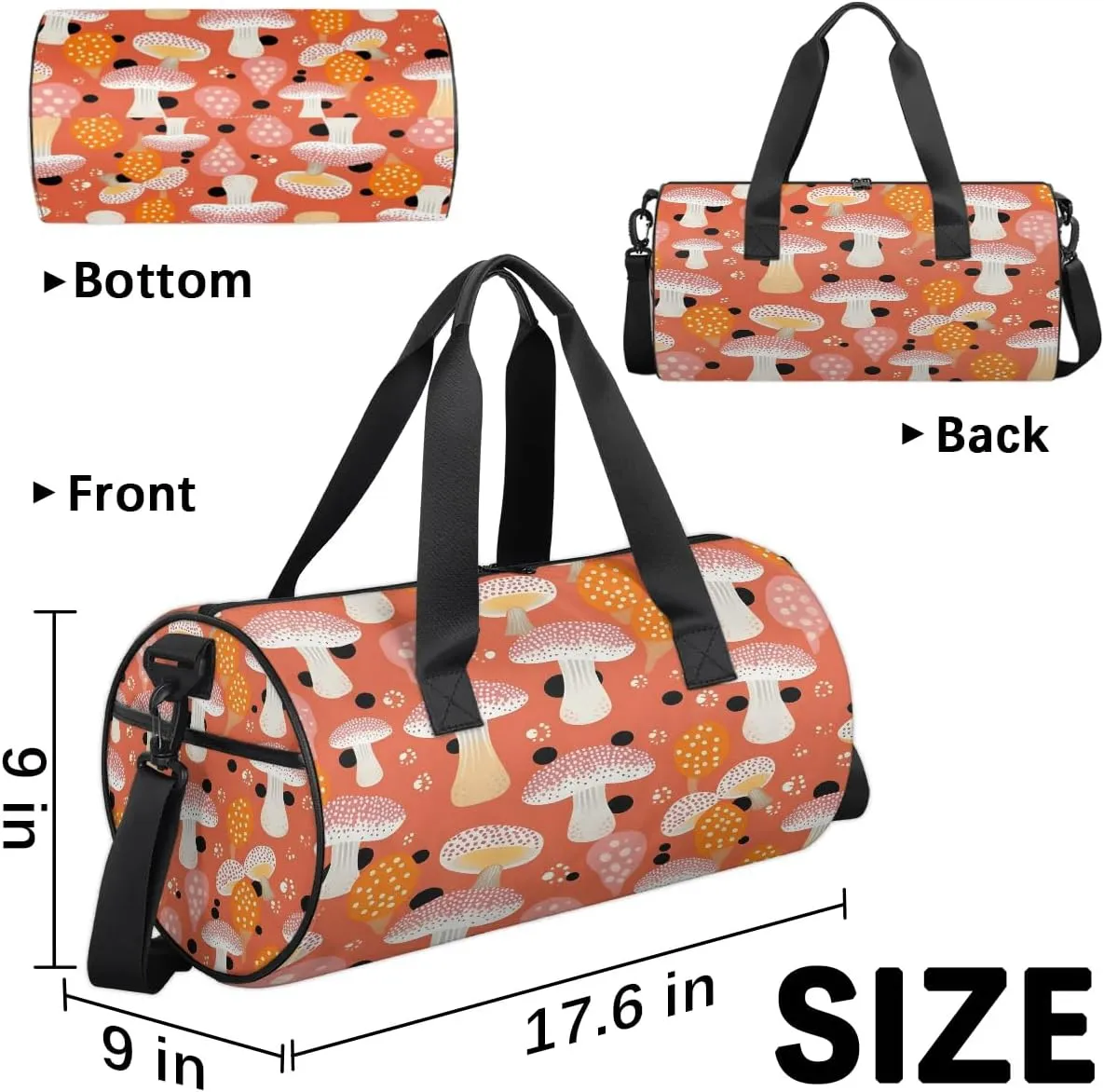 Gym Bags for Men Women Lovely Mushroom Print Sports Duffel Bags Carry On Travel Duffle Bag with Detachable Adjustable Shoulder Strap Overnight Weekender Bag