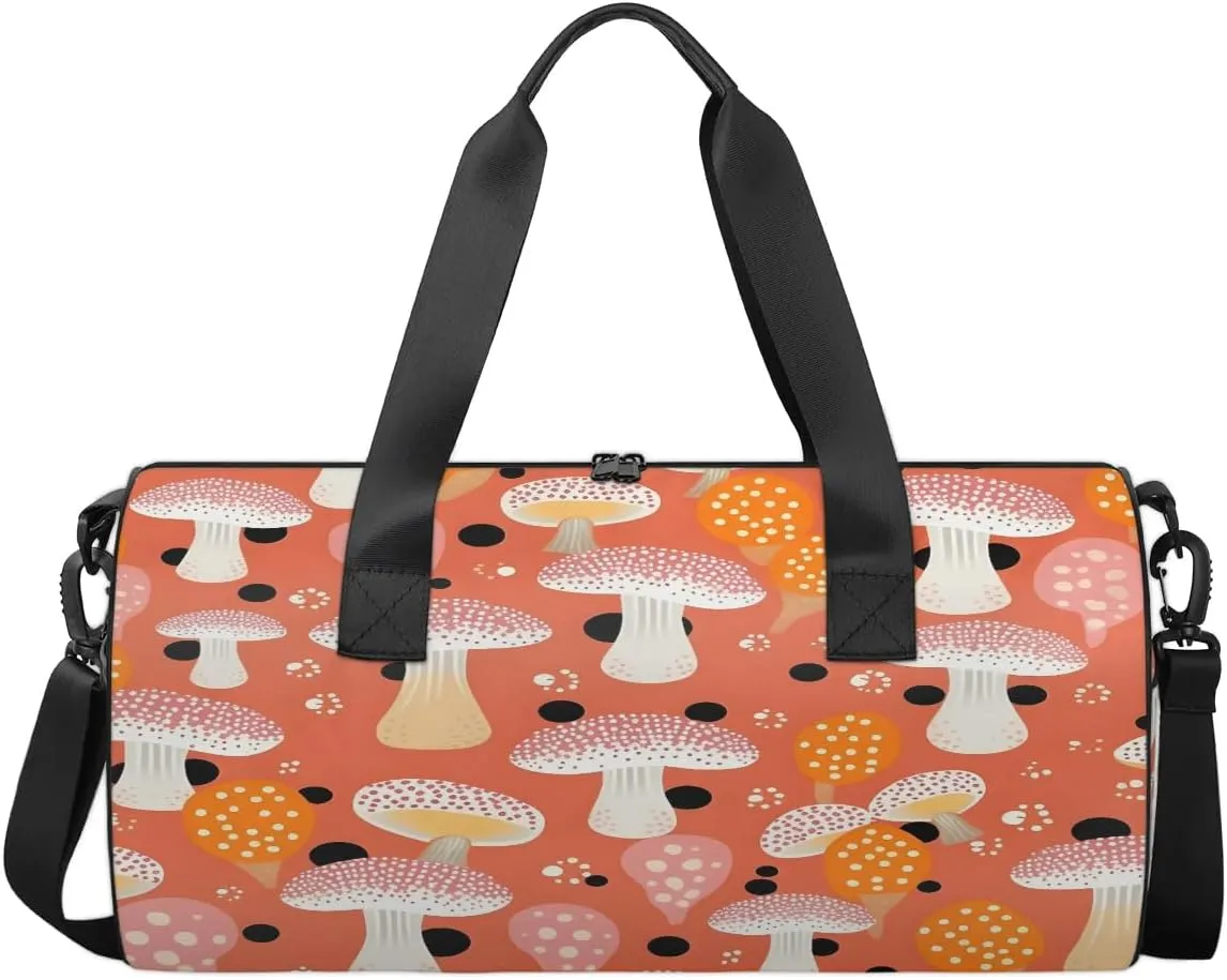 Gym Bags for Men Women Lovely Mushroom Print Sports Duffel Bags Carry On Travel Duffle Bag with Detachable Adjustable Shoulder Strap Overnight Weekender Bag