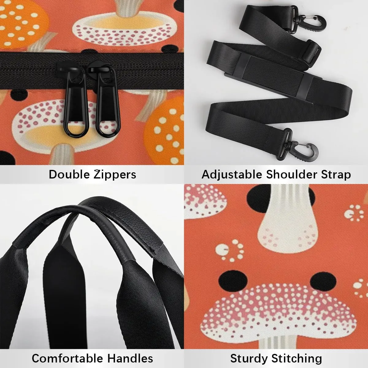 Gym Bags for Men Women Lovely Mushroom Print Sports Duffel Bags Carry On Travel Duffle Bag with Detachable Adjustable Shoulder Strap Overnight Weekender Bag