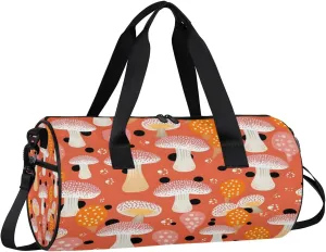 Gym Bags for Men Women Lovely Mushroom Print Sports Duffel Bags Carry On Travel Duffle Bag with Detachable Adjustable Shoulder Strap Overnight Weekender Bag