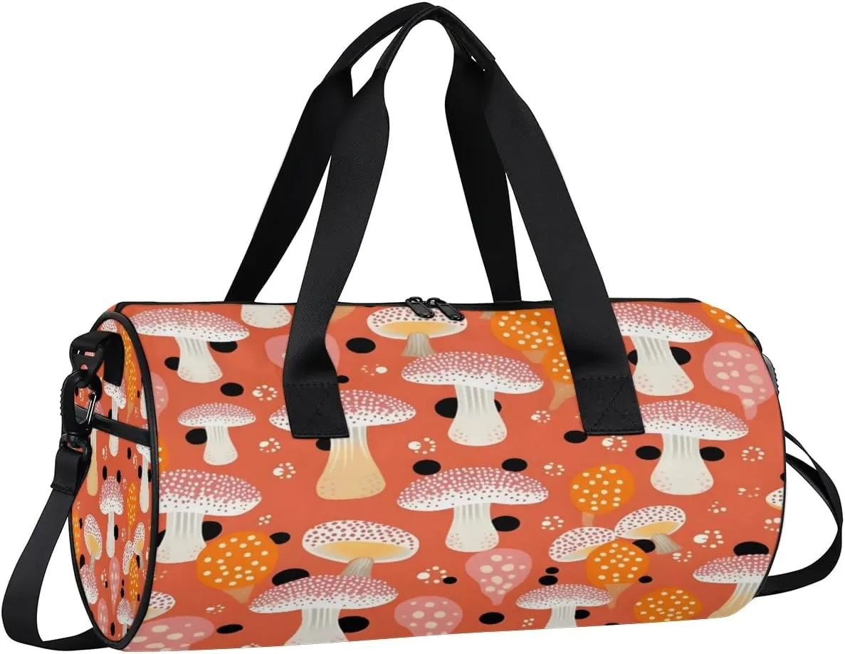 Gym Bags for Men Women Lovely Mushroom Print Sports Duffel Bags Carry On Travel Duffle Bag with Detachable Adjustable Shoulder Strap Overnight Weekender Bag