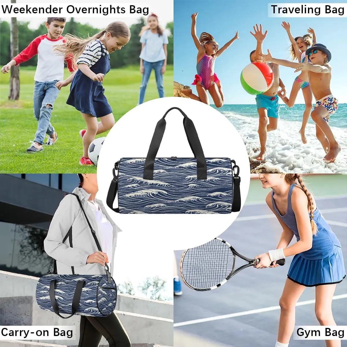 Gym Bags for Men Women Seawater Print Sports Duffel Bags Carry On Travel Duffle Bag with Detachable Adjustable Shoulder Strap Overnight Weekender Bag