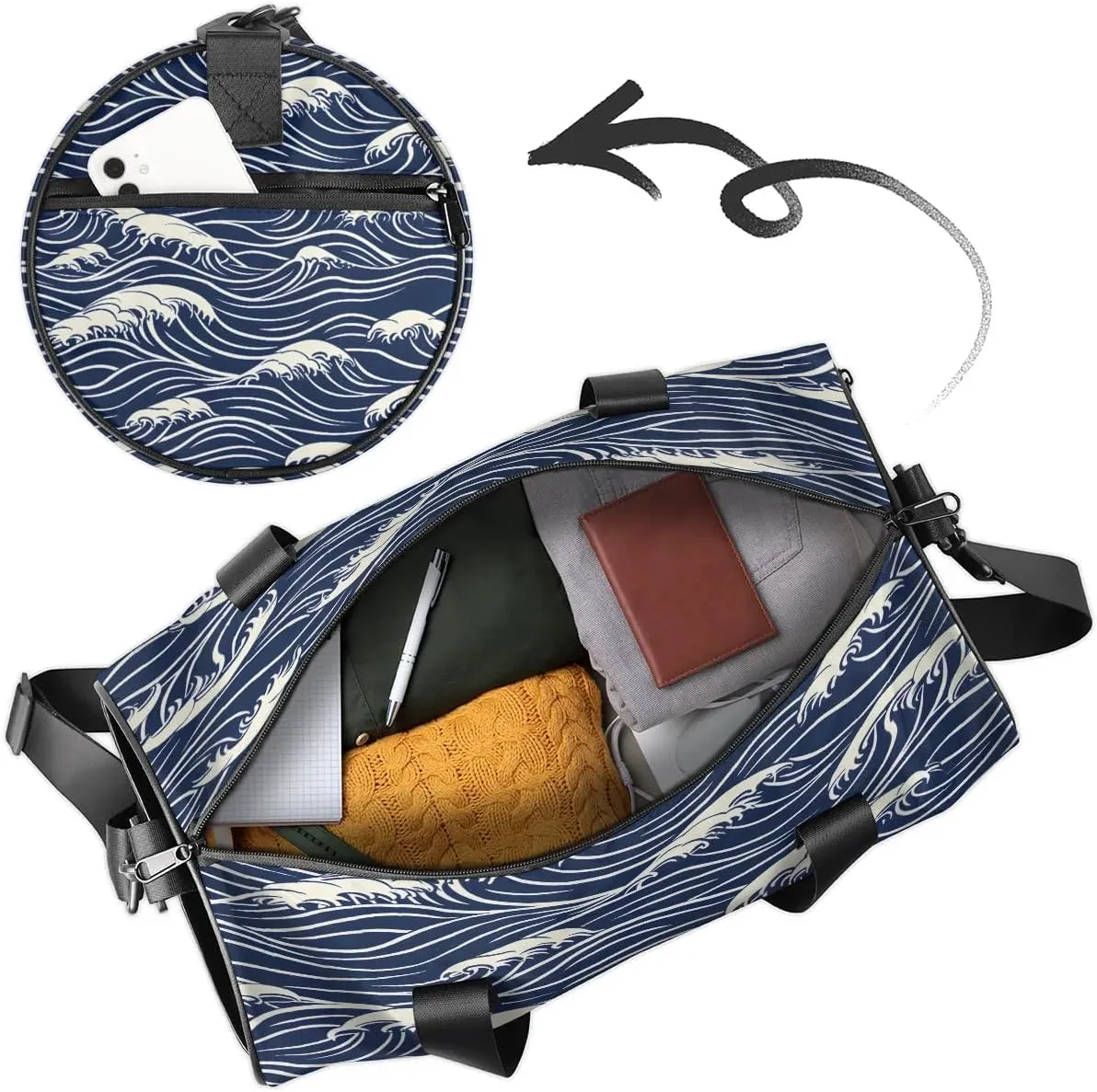 Gym Bags for Men Women Seawater Print Sports Duffel Bags Carry On Travel Duffle Bag with Detachable Adjustable Shoulder Strap Overnight Weekender Bag