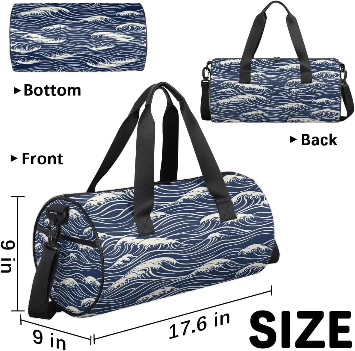 Gym Bags for Men Women Seawater Print Sports Duffel Bags Carry On Travel Duffle Bag with Detachable Adjustable Shoulder Strap Overnight Weekender Bag