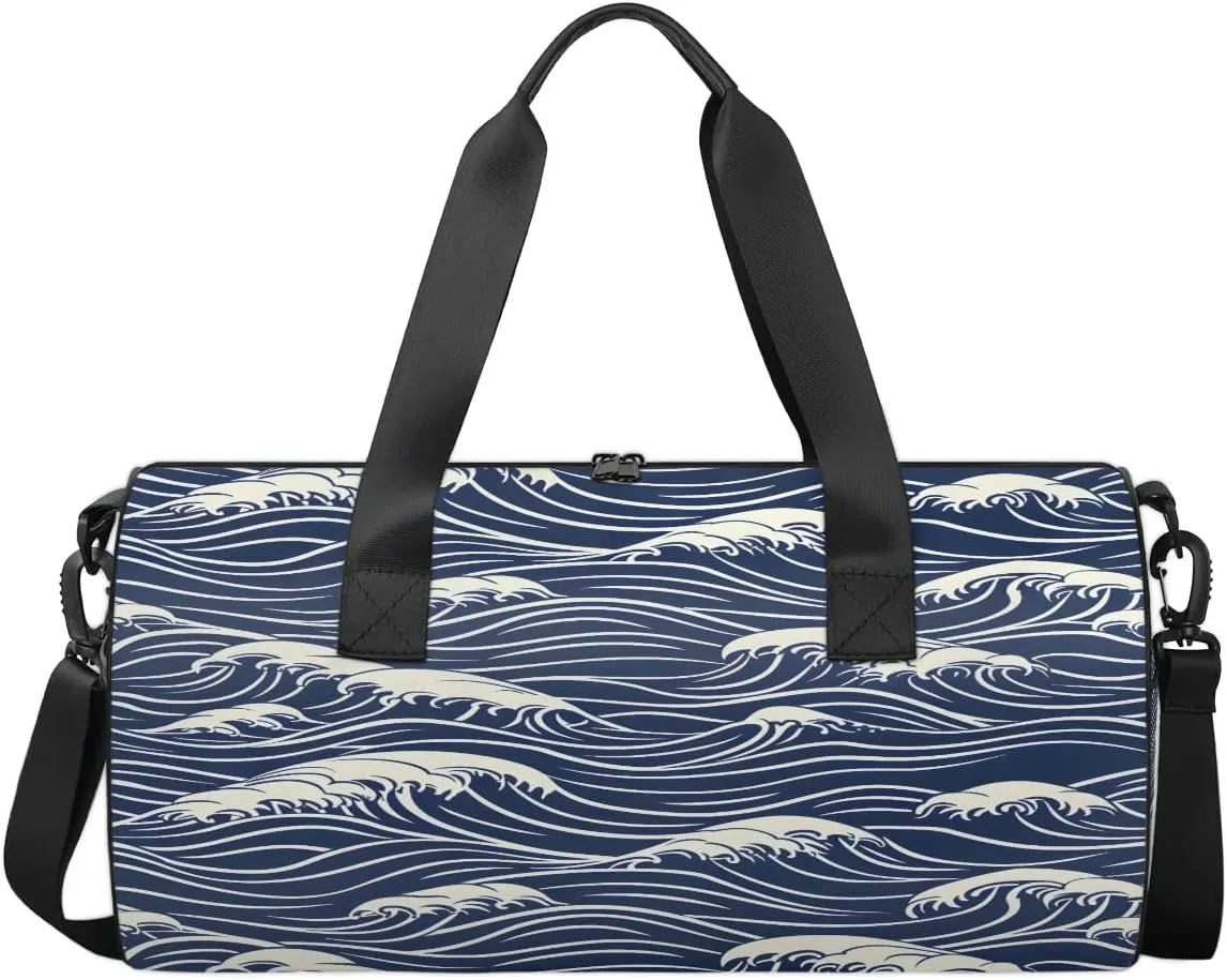 Gym Bags for Men Women Seawater Print Sports Duffel Bags Carry On Travel Duffle Bag with Detachable Adjustable Shoulder Strap Overnight Weekender Bag