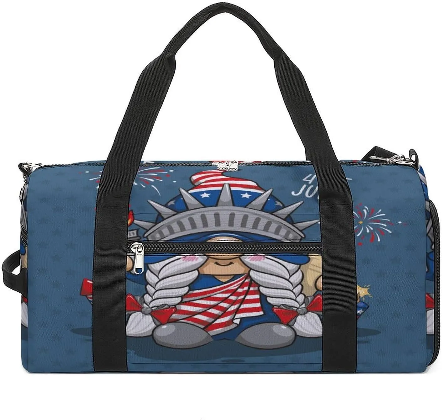 Gym Duffel Bag with Shoe Compartment Wet Pocket, America Independence Gnome Travel Bag for Men Women