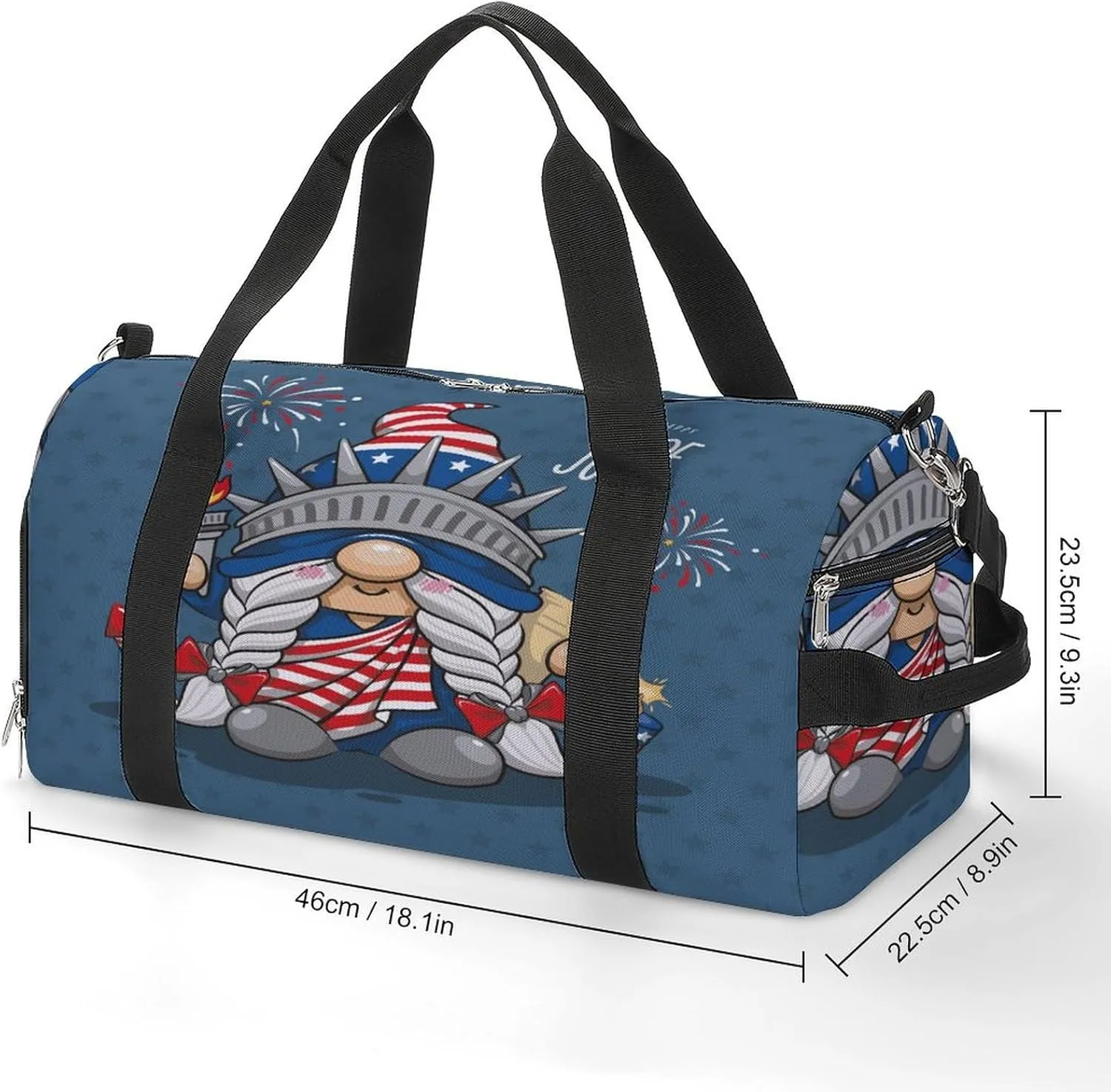 Gym Duffel Bag with Shoe Compartment Wet Pocket, America Independence Gnome Travel Bag for Men Women