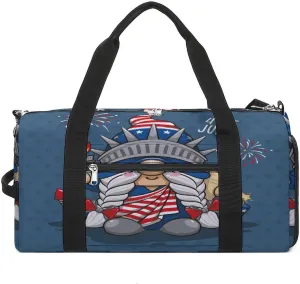 Gym Duffel Bag with Shoe Compartment Wet Pocket, America Independence Gnome Travel Bag for Men Women