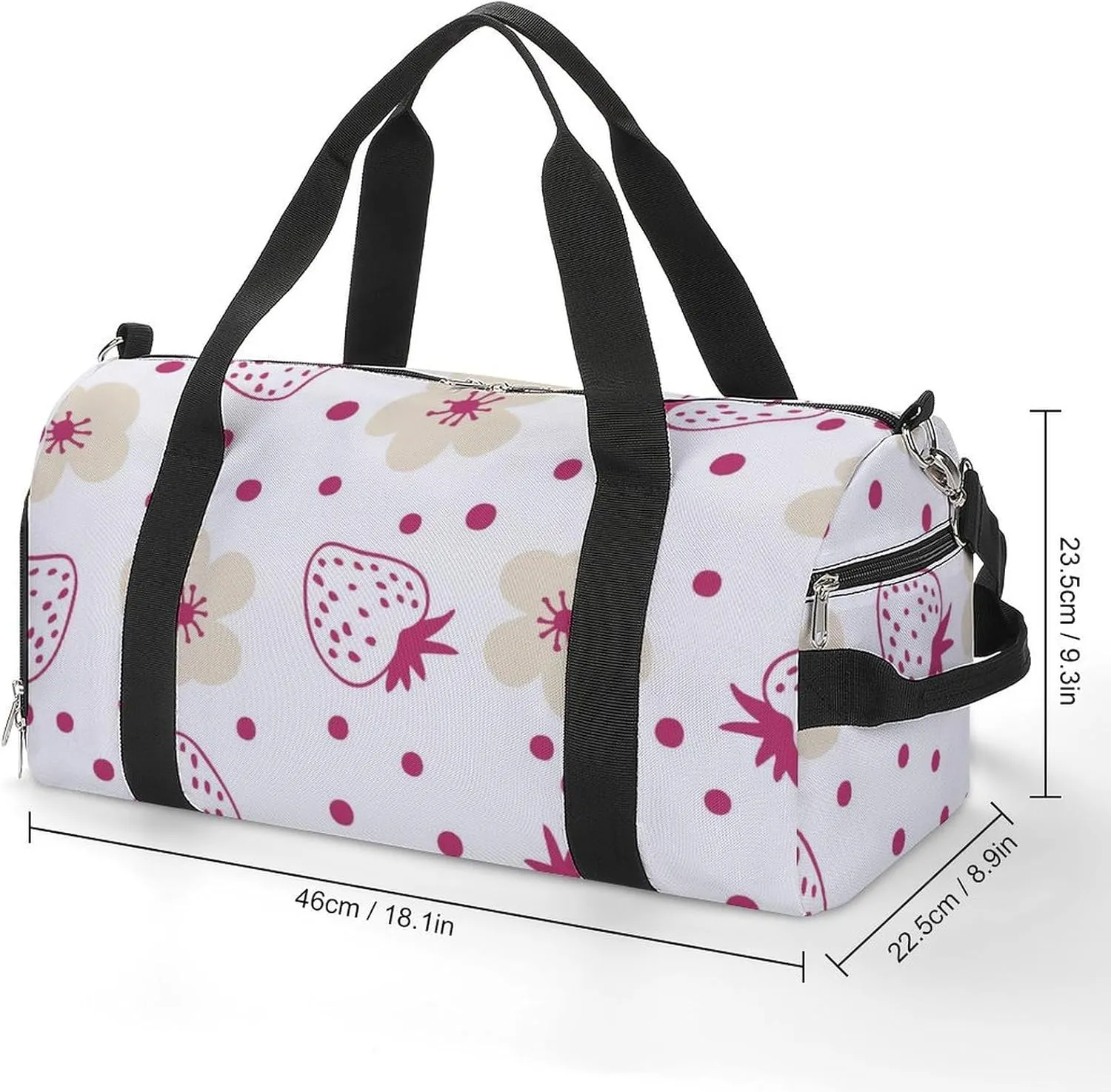 Gym Duffel Bag with Shoe Compartment Wet Pocket, Doodle Strawberries Travel Bag for Men Women