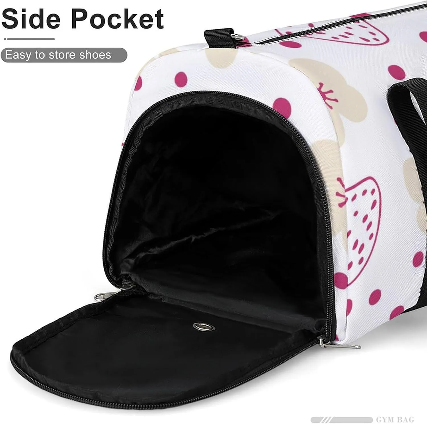 Gym Duffel Bag with Shoe Compartment Wet Pocket, Doodle Strawberries Travel Bag for Men Women