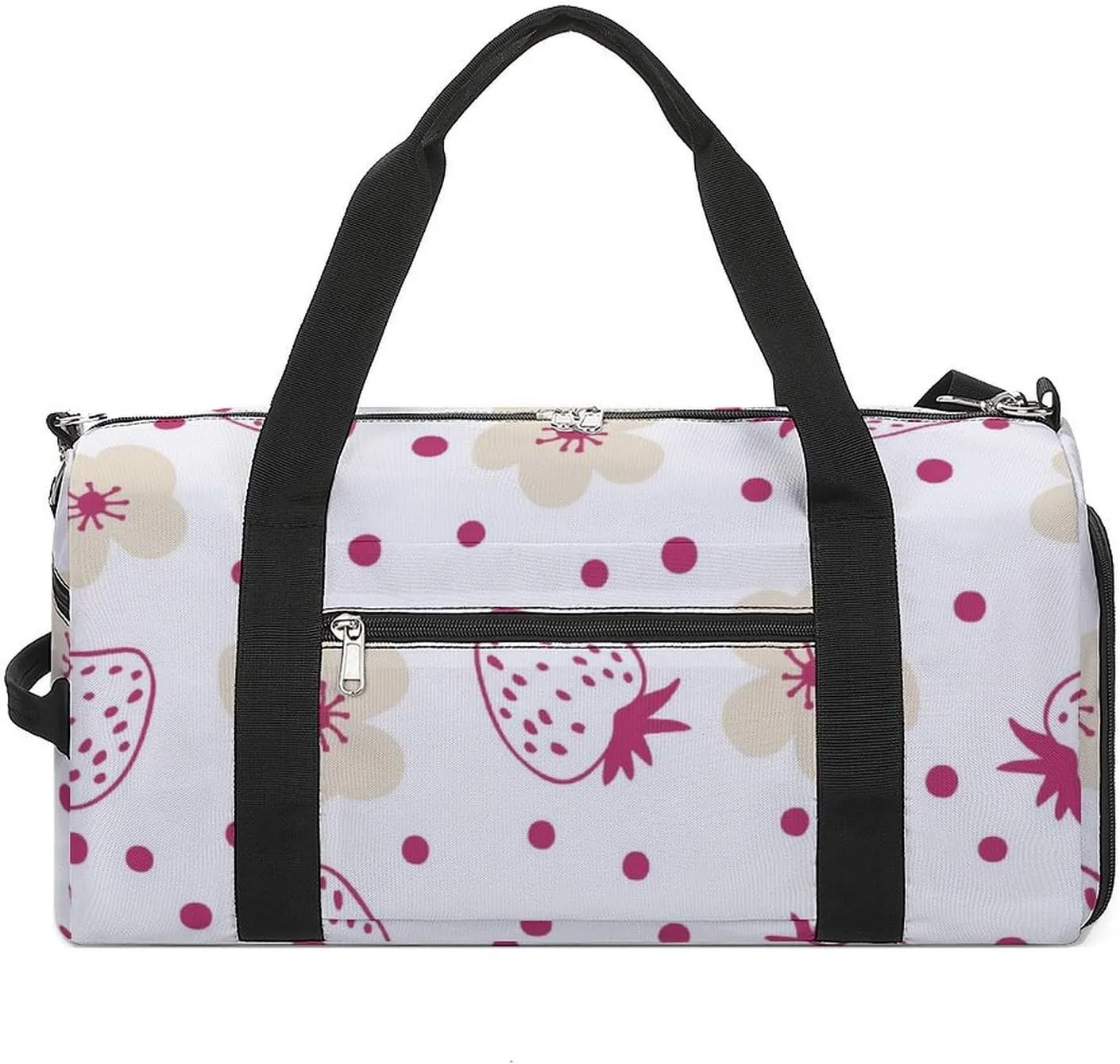 Gym Duffel Bag with Shoe Compartment Wet Pocket, Doodle Strawberries Travel Bag for Men Women