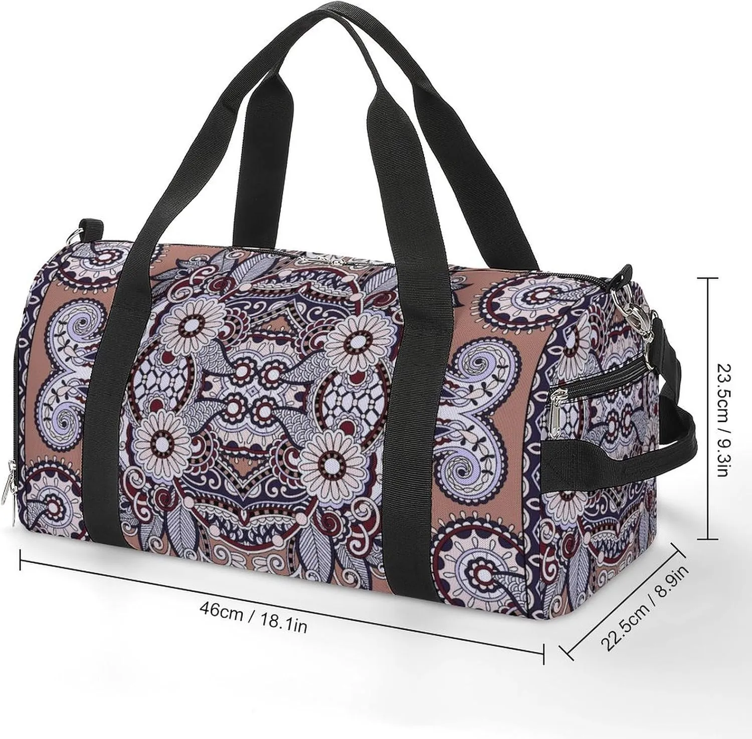 Gym Duffel Bag with Shoe Compartment Wet Pocket, Traditional Paisley Texture Travel Bag for Men Women, style-3