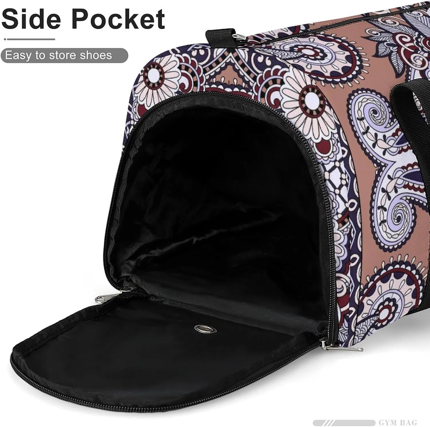 Gym Duffel Bag with Shoe Compartment Wet Pocket, Traditional Paisley Texture Travel Bag for Men Women, style-3
