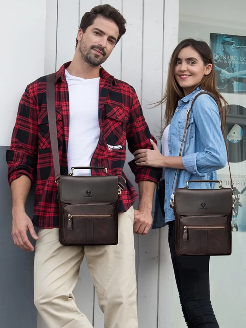 gzcz Leather Sling Shoulder Crossbody Bag Man Purse Messenger Bags for Men Women Outdoor Travel Business