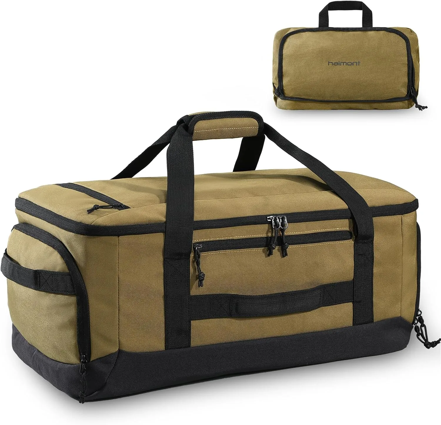 Haimont Large Collapsible Duffle Bag Backpack for Travel, Water-Resistant 60L Weekender Bag with Shoe Pocket, Men & Women, Sports, Traveling, Camping, Outdoor, Brown