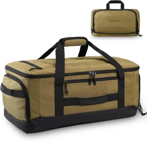Haimont Large Collapsible Duffle Bag Backpack for Travel, Water-Resistant 60L Weekender Bag with Shoe Pocket, Men & Women, Sports, Traveling, Camping, Outdoor, Brown
