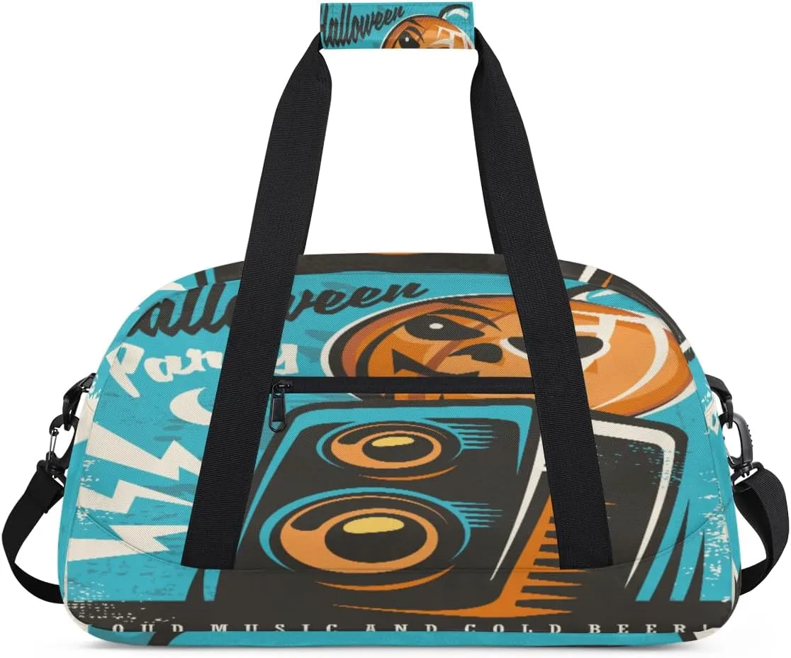 Halloween Party Gym Duffel Bag for Men Women Pumpkin Stereo Sports Tote Bag with Adjustable Shoulder Strap for Dance Gymnastics Traveling Outdoor Camping Overnight Stay