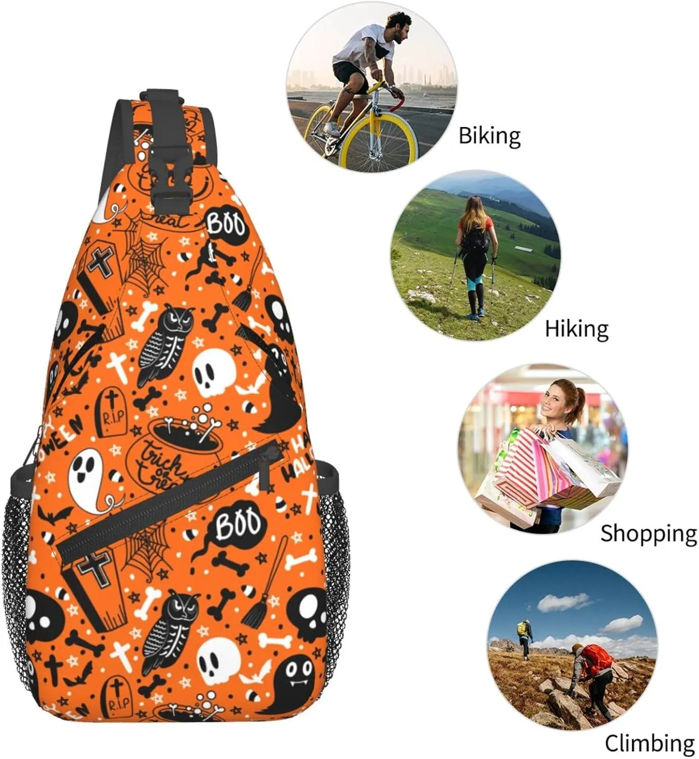 Halloween Sling Bag For Women Men Halloween Pumpkins And Bats Chest Bag Adjustable Crossbody Shoulder Bag Sling Backpack Casual Daypack