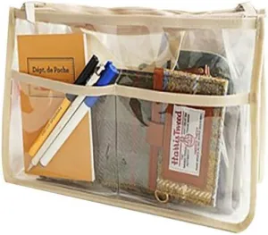 Handbag Organizer Clear Cosmetic Gadget Insert See Through Purse Organiser Transparent Makeup Travel Pouch Liner with Handle (Beige, 11(L) x6.5(W) x4(D))…