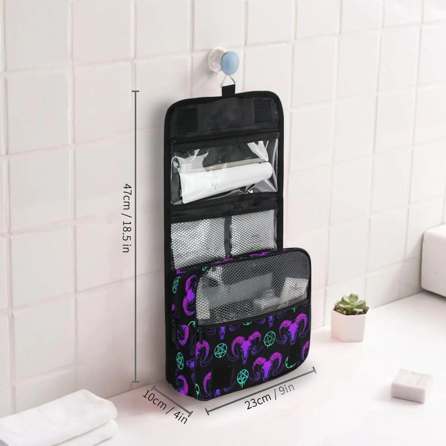 Hanging Toiletry Bag Mystical Ram Skull Makeup Bag Travel bag for Toiletries Portable Toiletry Organizer Bags Toiletry Bag for Women Men, Travel-Essentials Toiletry Bag