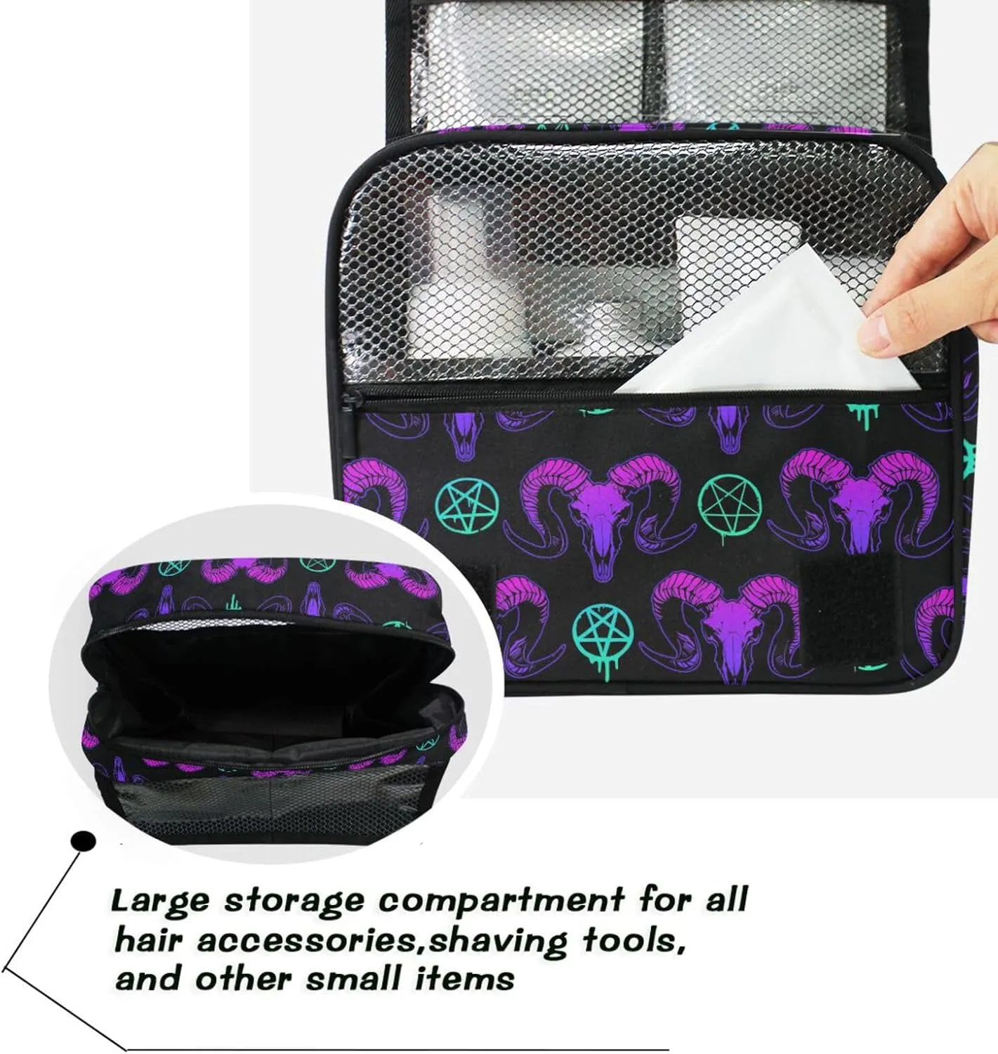 Hanging Toiletry Bag Mystical Ram Skull Makeup Bag Travel bag for Toiletries Portable Toiletry Organizer Bags Toiletry Bag for Women Men, Travel-Essentials Toiletry Bag