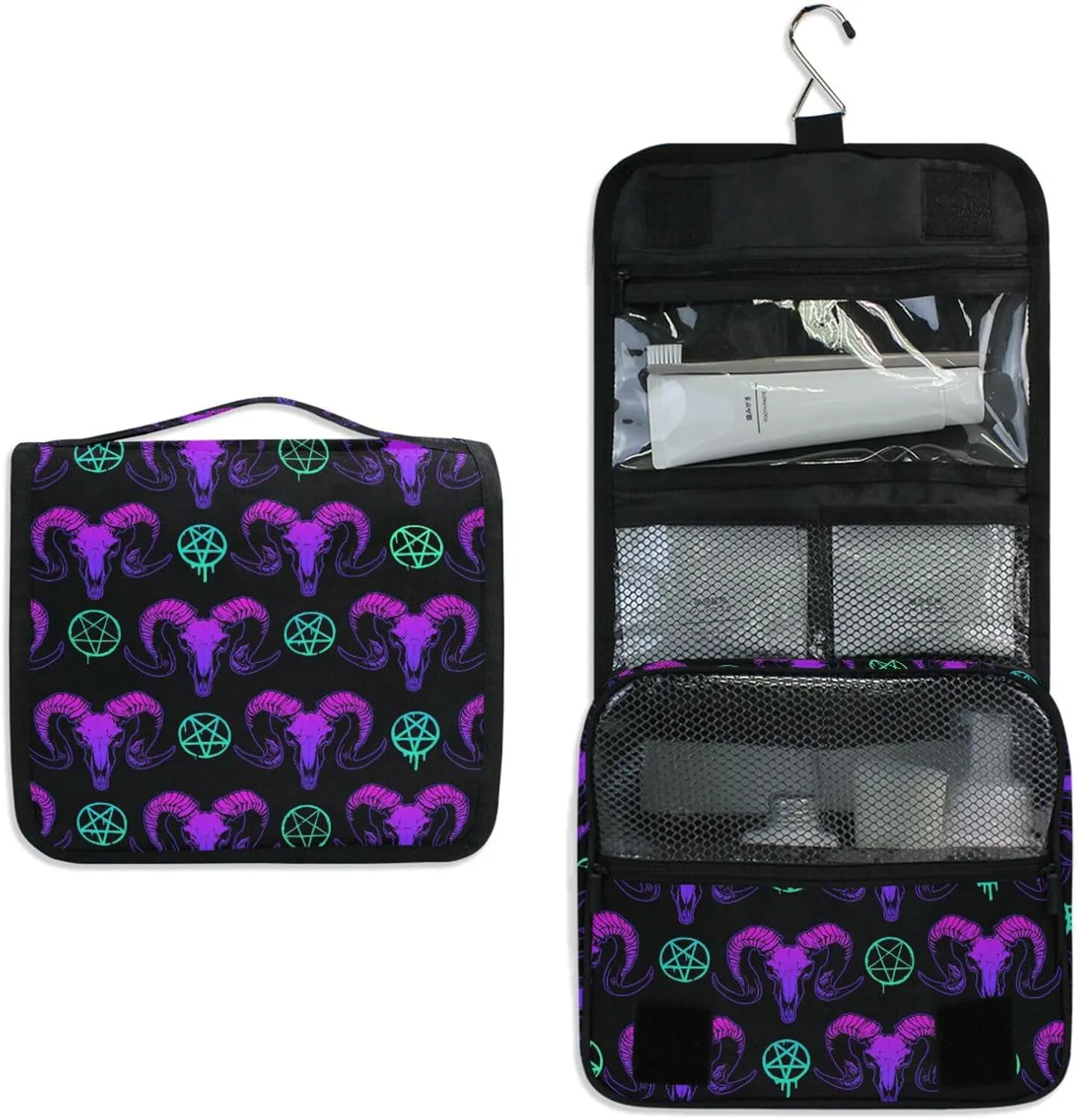 Hanging Toiletry Bag Mystical Ram Skull Makeup Bag Travel bag for Toiletries Portable Toiletry Organizer Bags Toiletry Bag for Women Men, Travel-Essentials Toiletry Bag