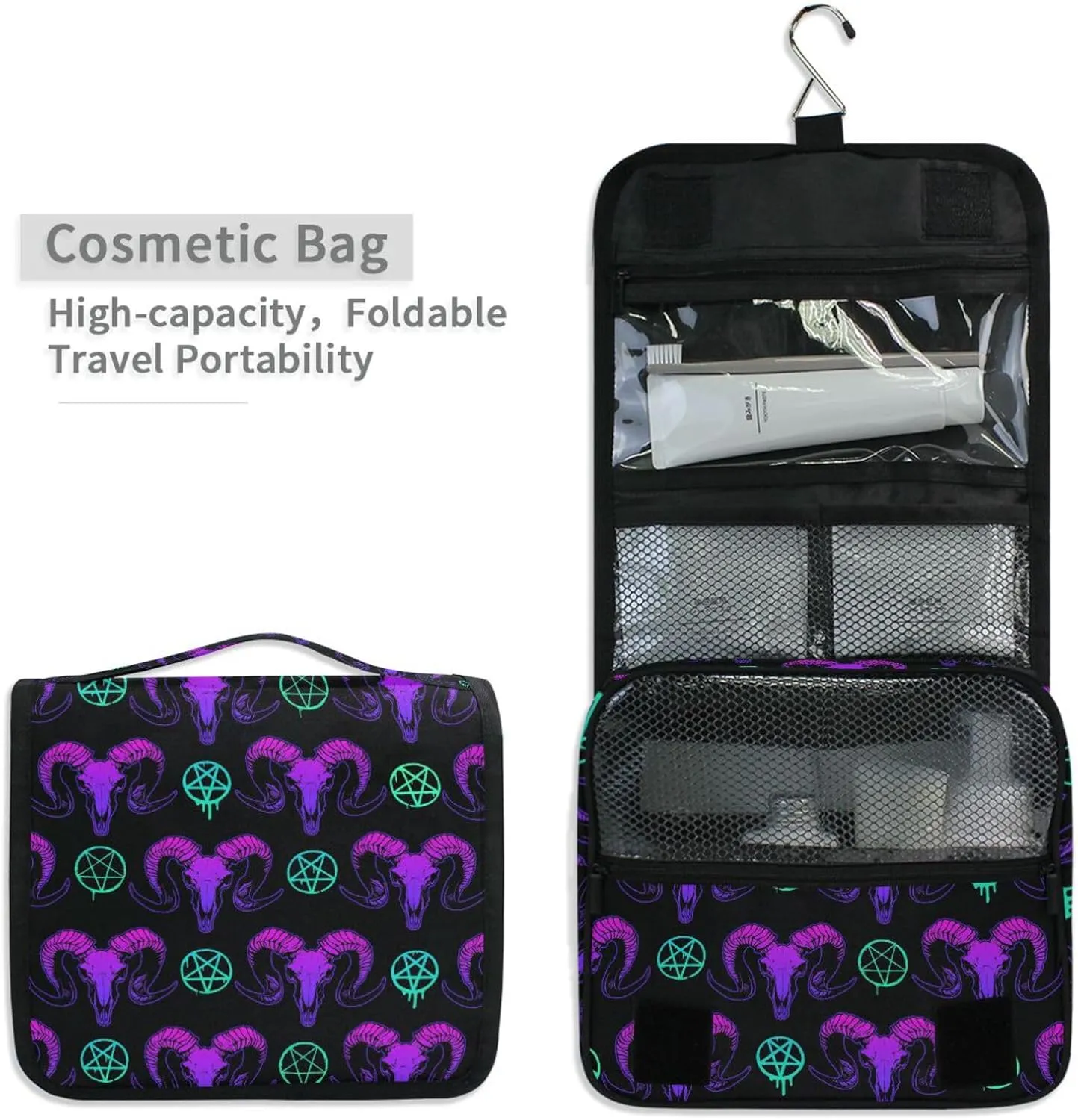 Hanging Toiletry Bag Mystical Ram Skull Makeup Bag Travel bag for Toiletries Portable Toiletry Organizer Bags Toiletry Bag for Women Men, Travel-Essentials Toiletry Bag