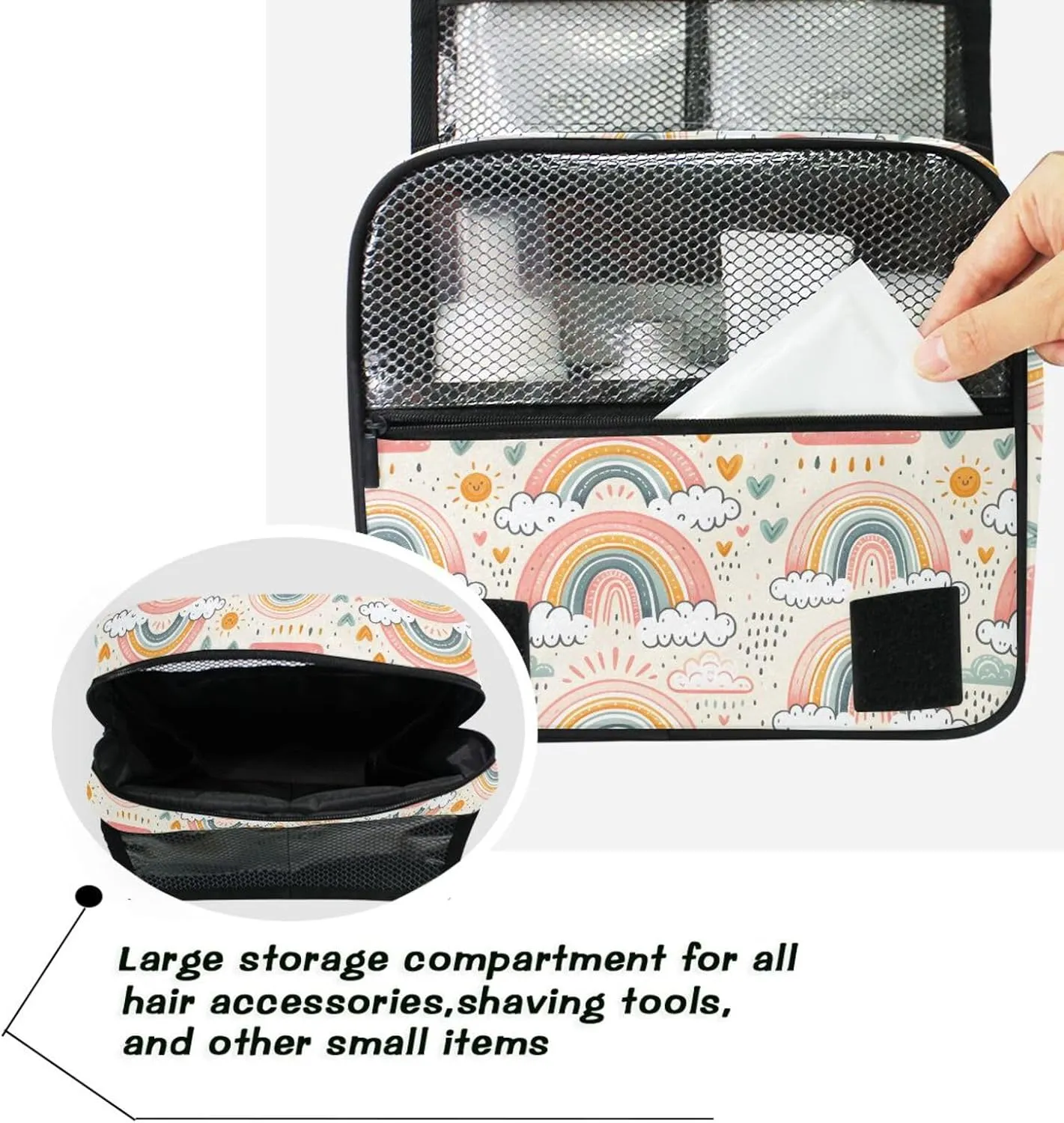 Hanging Toiletry Bag Rainbow Illustration Travel Makeup bag for Toiletries Portable Travel Toiletry Organizer Cosmetic Bags with Hanging Hook