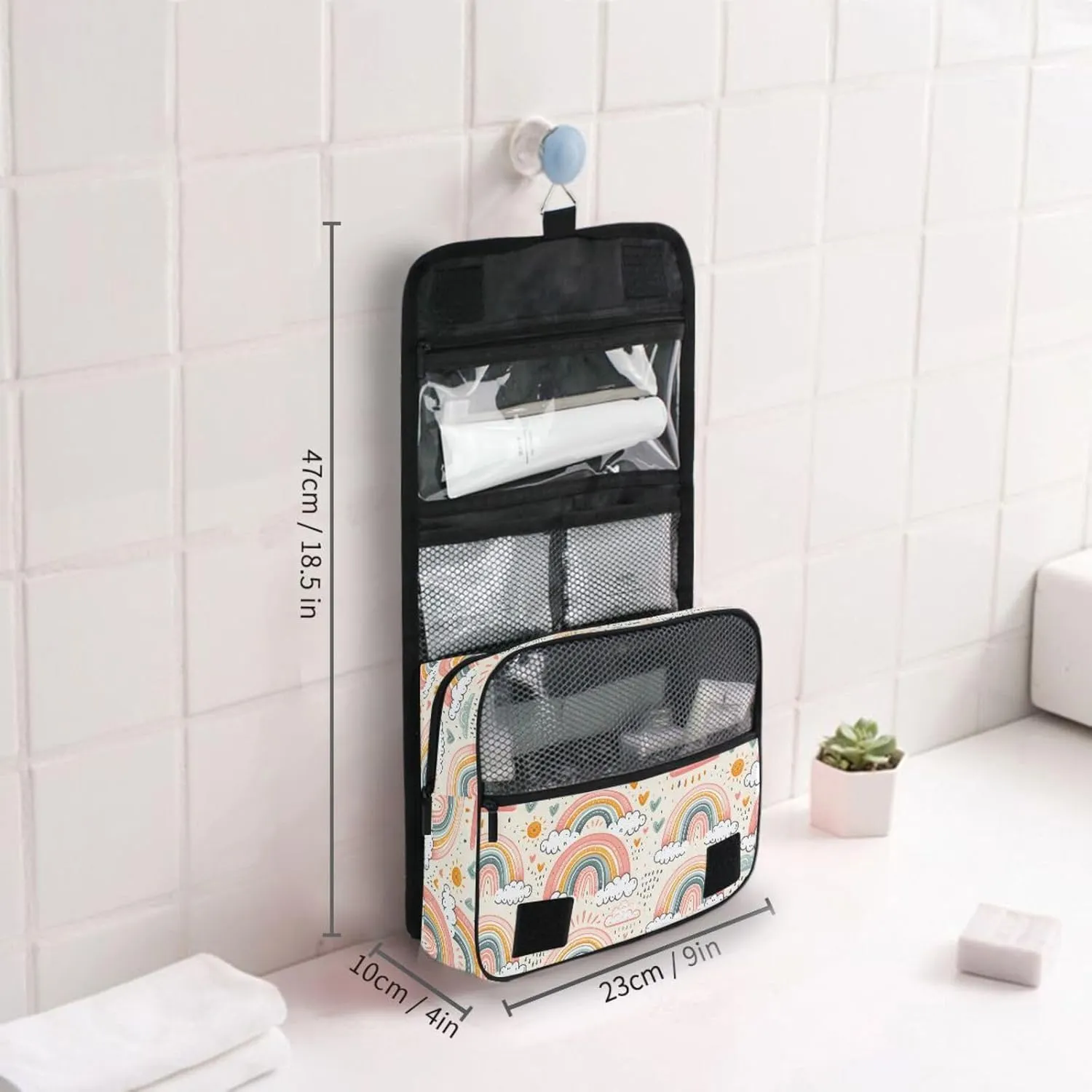 Hanging Toiletry Bag Rainbow Illustration Travel Makeup bag for Toiletries Portable Travel Toiletry Organizer Cosmetic Bags with Hanging Hook