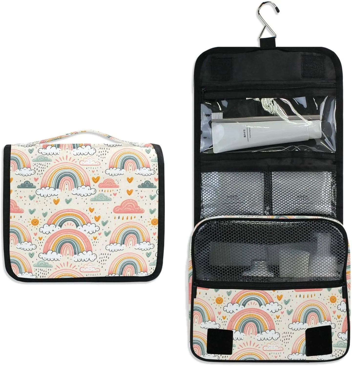 Hanging Toiletry Bag Rainbow Illustration Travel Makeup bag for Toiletries Portable Travel Toiletry Organizer Cosmetic Bags with Hanging Hook