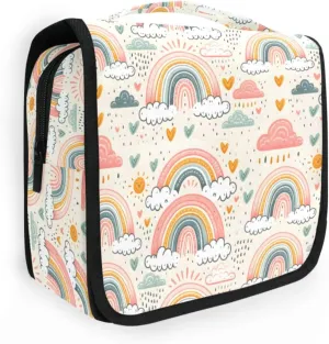 Hanging Toiletry Bag Rainbow Illustration Travel Makeup bag for Toiletries Portable Travel Toiletry Organizer Cosmetic Bags with Hanging Hook