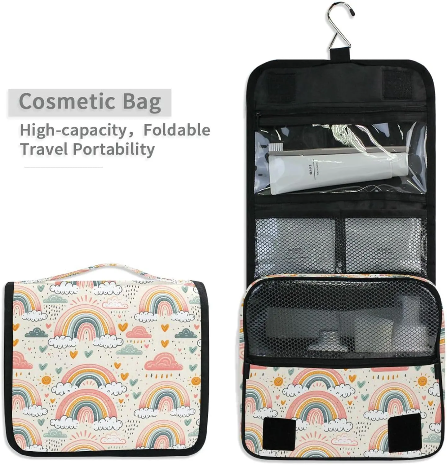 Hanging Toiletry Bag Rainbow Illustration Travel Makeup bag for Toiletries Portable Travel Toiletry Organizer Cosmetic Bags with Hanging Hook