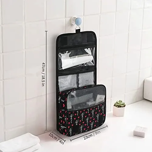 Hanging Toiletry Bag Romantic Skull Gothic Makeup Travel bag for Toiletries Portable Toiletry Organizer Bags Clear Toiletry Cosmetic Kit