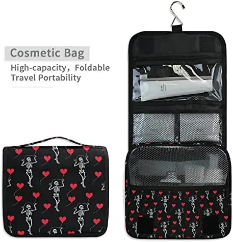 Hanging Toiletry Bag Romantic Skull Gothic Makeup Travel bag for Toiletries Portable Toiletry Organizer Bags Clear Toiletry Cosmetic Kit