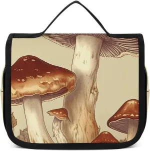 Hanging Toiletry Bag Vintage Edible Mushrooms Travel Makeup Bag Organizer Waterproof Cosmetic Bag for Women Men