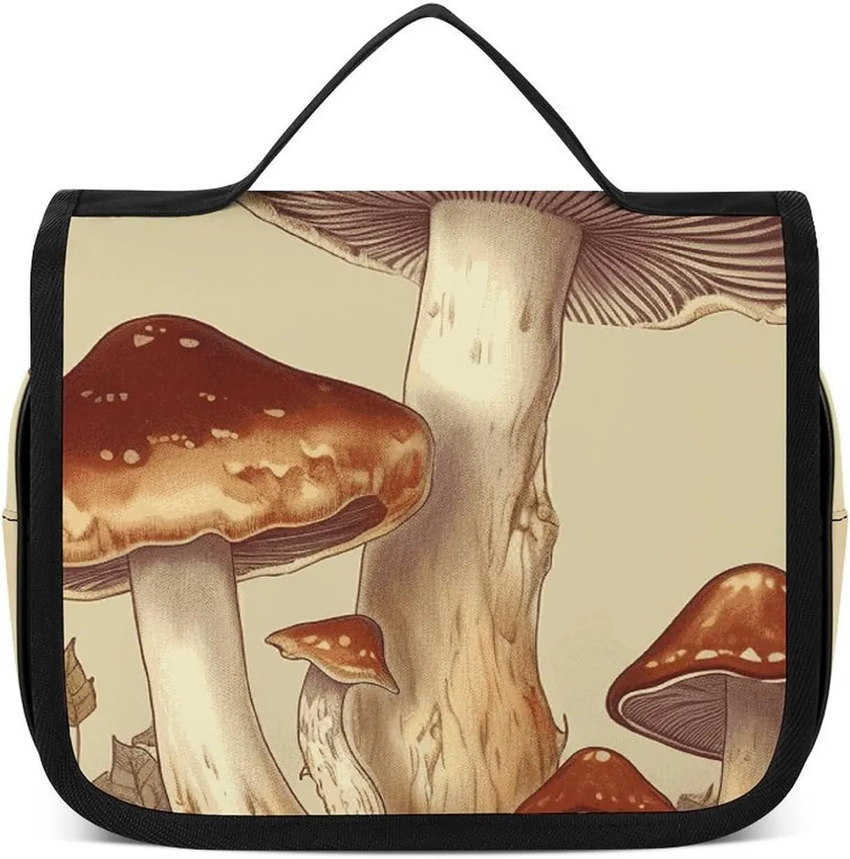 Hanging Toiletry Bag Vintage Edible Mushrooms Travel Makeup Bag Organizer Waterproof Cosmetic Bag for Women Men