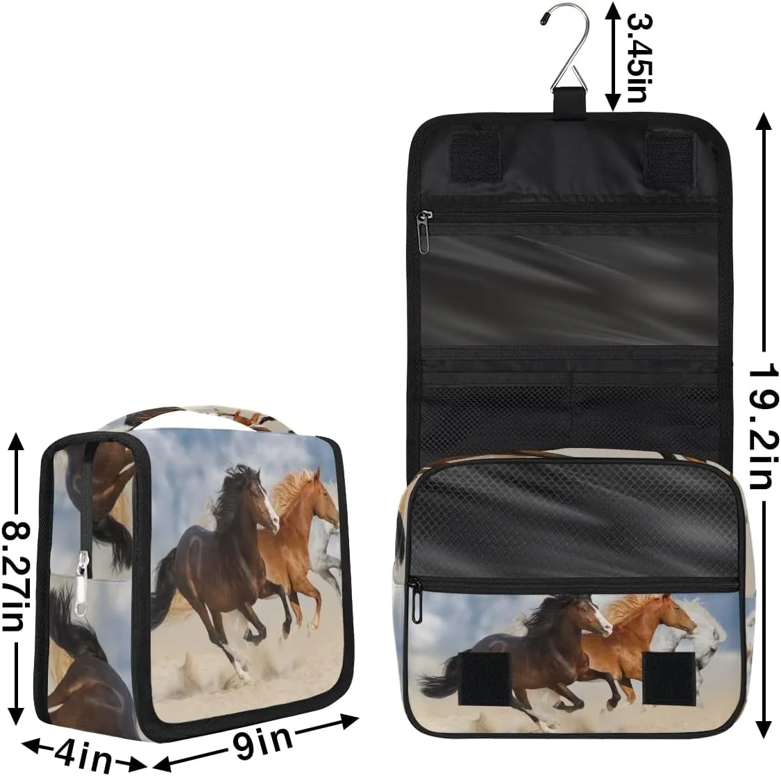 Hanging Travel Toiletry Bag Galloping Animal Horse Large Capacity Makeup Cosmetic Bag Portable Toiletry Kit Organizer