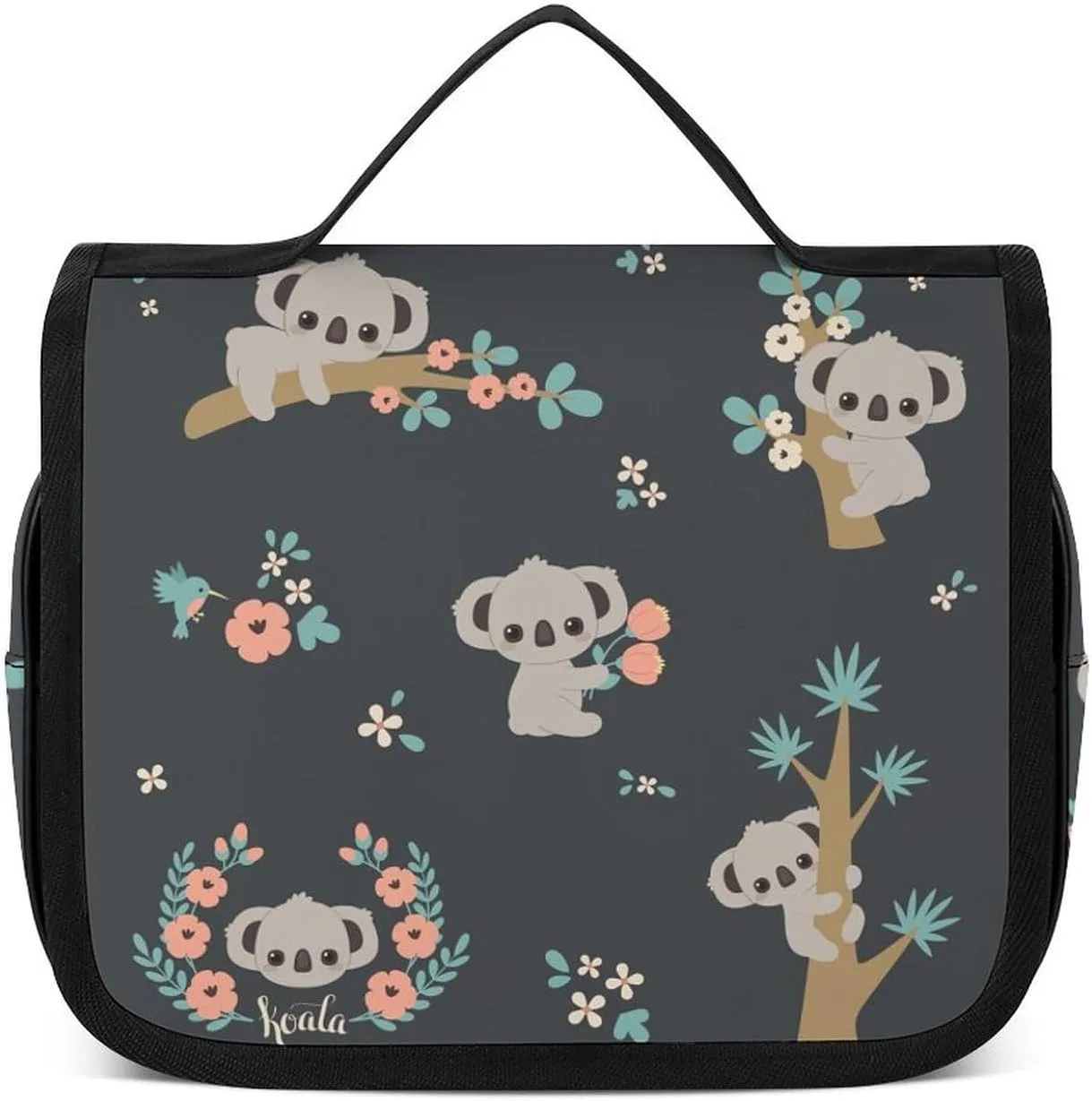 Hanging Travel Toiletry Bag, Large Capacity Cosmetic Bag for Women, Waterproof Makeup Organzier Cute Koala And Flowers Bathroom Shower Bag