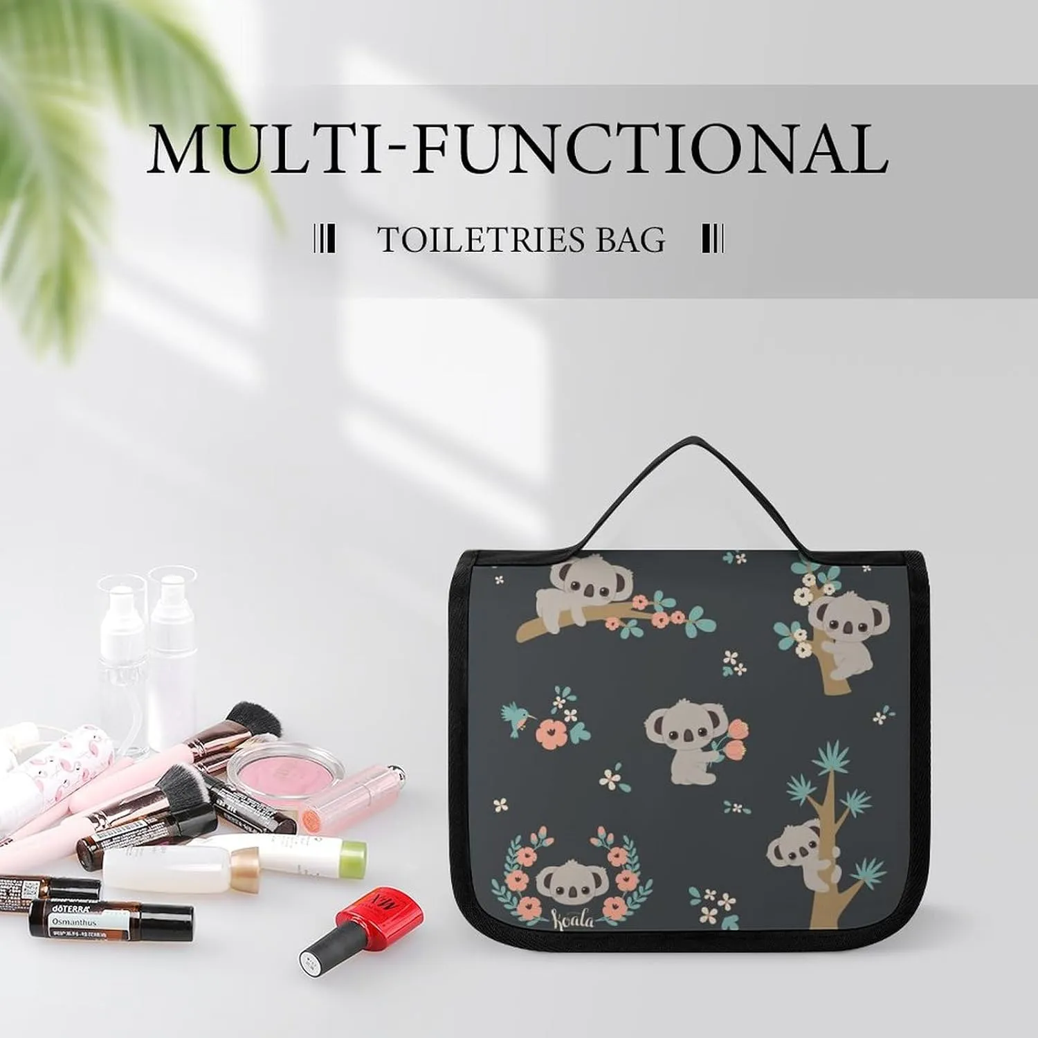 Hanging Travel Toiletry Bag, Large Capacity Cosmetic Bag for Women, Waterproof Makeup Organzier Cute Koala And Flowers Bathroom Shower Bag