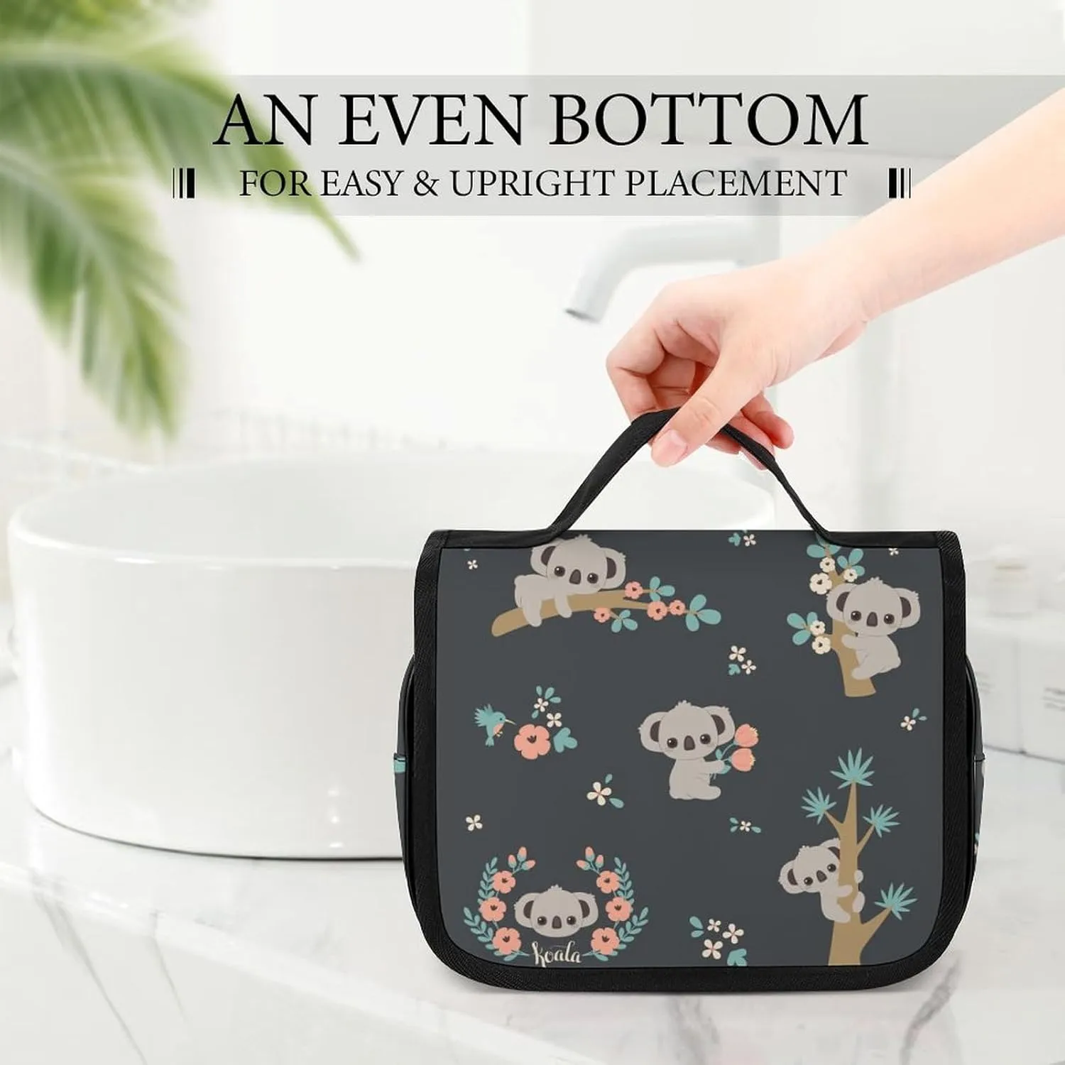Hanging Travel Toiletry Bag, Large Capacity Cosmetic Bag for Women, Waterproof Makeup Organzier Cute Koala And Flowers Bathroom Shower Bag