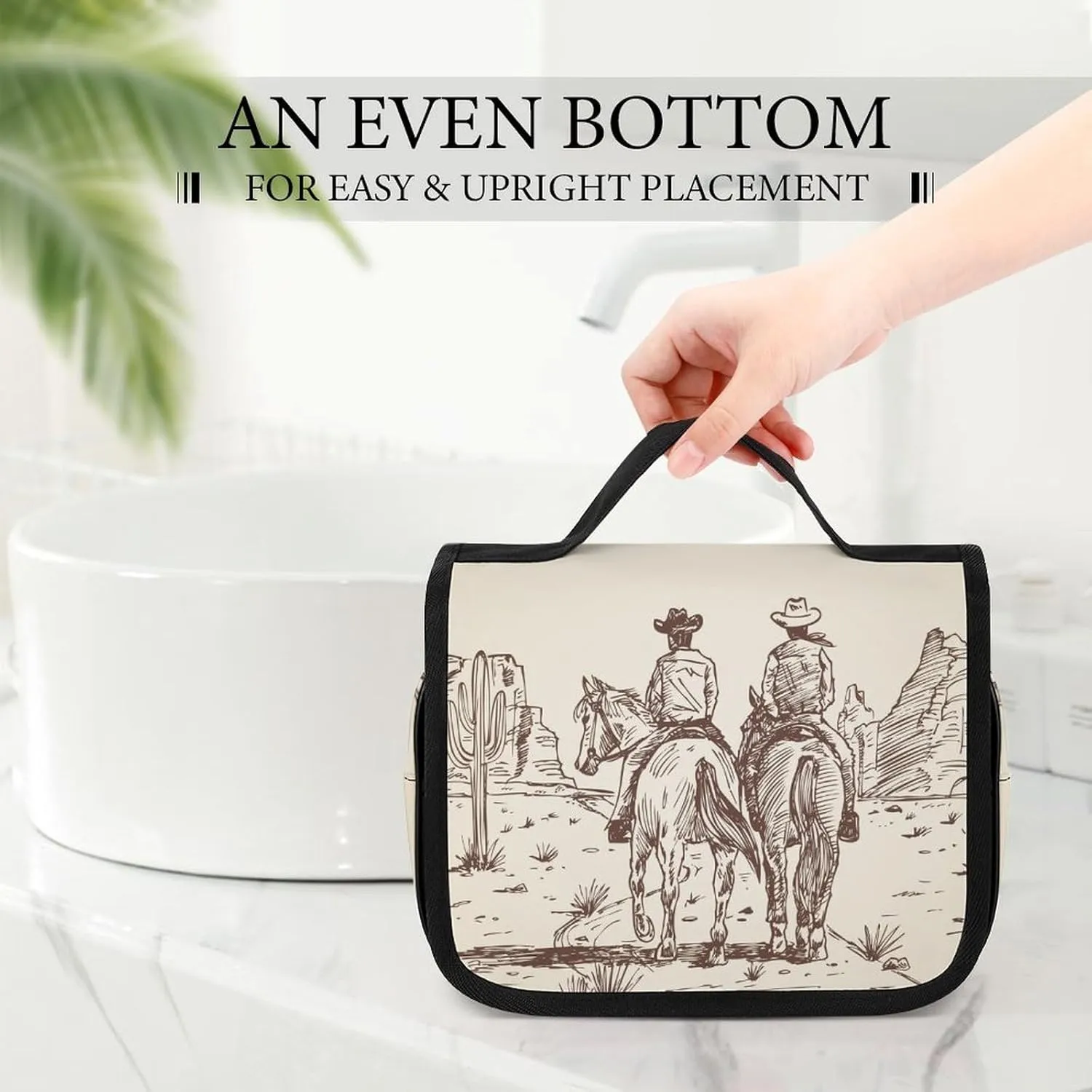 Hanging Travel Toiletry Bag, Large Capacity Cosmetic Bag for Women, Waterproof Makeup Organzier Western Desert Cowboy Riding Horses Bathroom Shower Bag