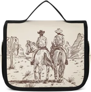 Hanging Travel Toiletry Bag, Large Capacity Cosmetic Bag for Women, Waterproof Makeup Organzier Western Desert Cowboy Riding Horses Bathroom Shower Bag