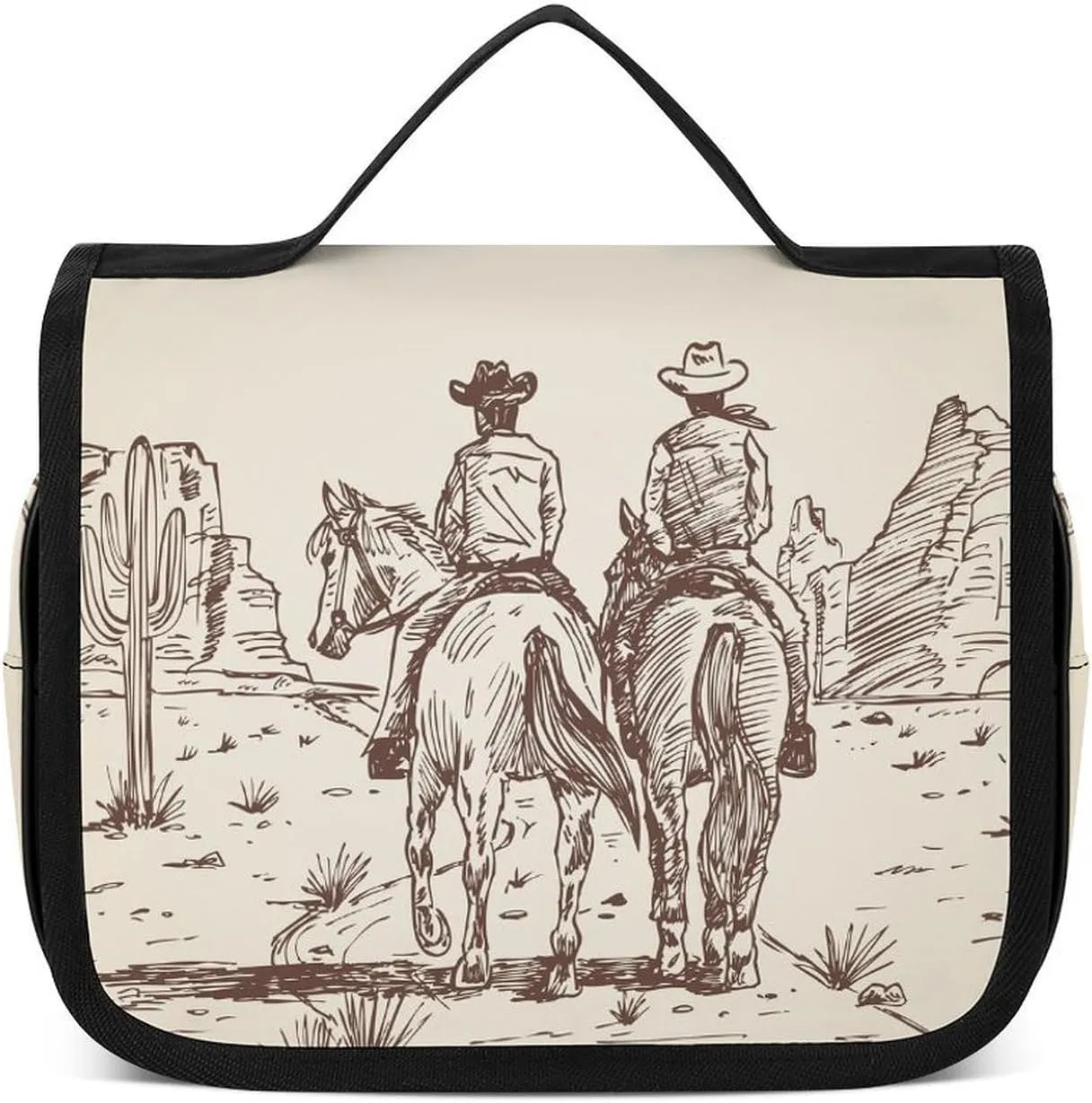 Hanging Travel Toiletry Bag, Large Capacity Cosmetic Bag for Women, Waterproof Makeup Organzier Western Desert Cowboy Riding Horses Bathroom Shower Bag