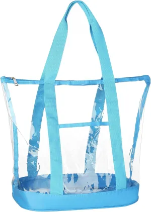 HAOGUAGUA Extra Large Clear Cosmetic Toiletry Bag, Waterproof Transparent Plastic PVC Tote Shoulder Bag with Handles (BLUE)